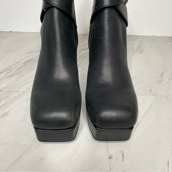 Jeffrey Campbell Amuse Black Leather Square Toe Heeled Platform Boot 7 - Picture 11 of 15